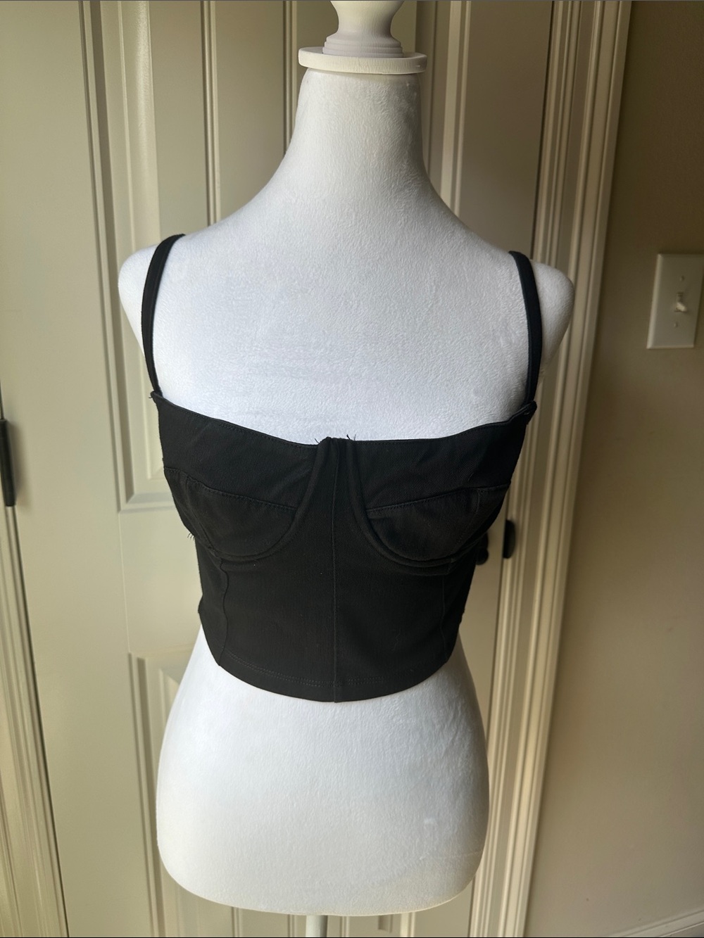 Good American Black Bustier Crop Top with Spaghetti Straps